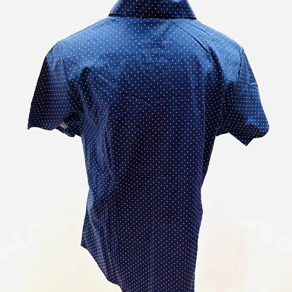 MOJO Women Short Sleeve Button Down Collared Polka Dots Blue/White Shirt Size 1X - Picture 7 of 11
